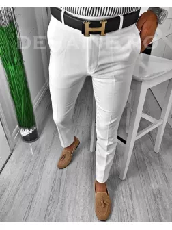 Pantaloni barbati eleganti albi cu defect E1409